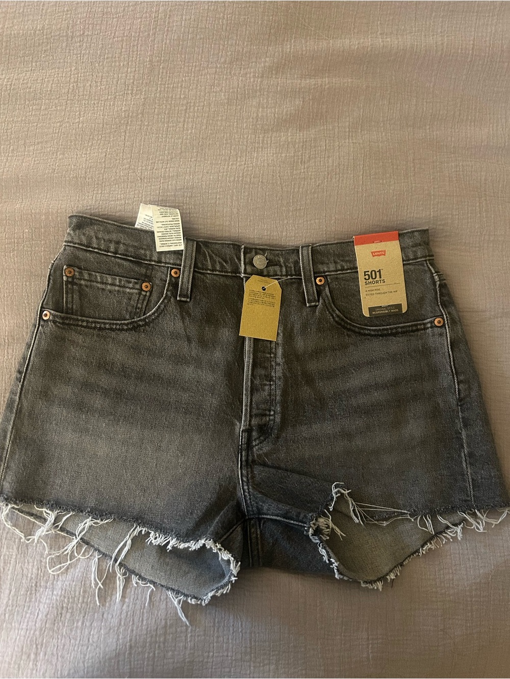Levi's 501 High-Rise Frayed Hem Jean Shorts in Black